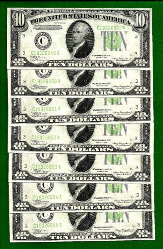 7 1934 Consecutive & Uncirculated Federal Reserve Ten Dollar Notes photo