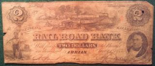1853 Erie And Kalamazoo Railroad Bank Two - Dollar Note - Adrian,  Michigan photo