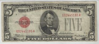 1928 C Series $5 Us Note Vf Red Seal photo