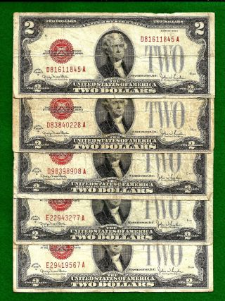 5 1928 G United States Two Dollar Red Seal Notes photo