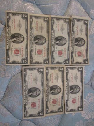 1953 $2 Bills 1953 Series A And B In Red Seal {7} photo