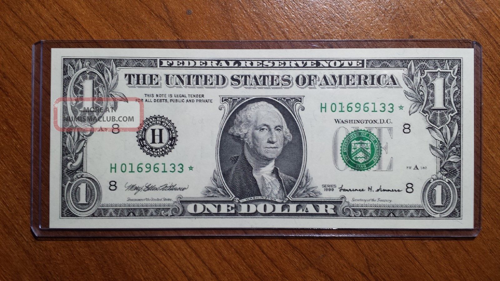 1999 One Dollar Federal Reserve Star Note St Louis Dist Uncirculated Small Size Notes photo