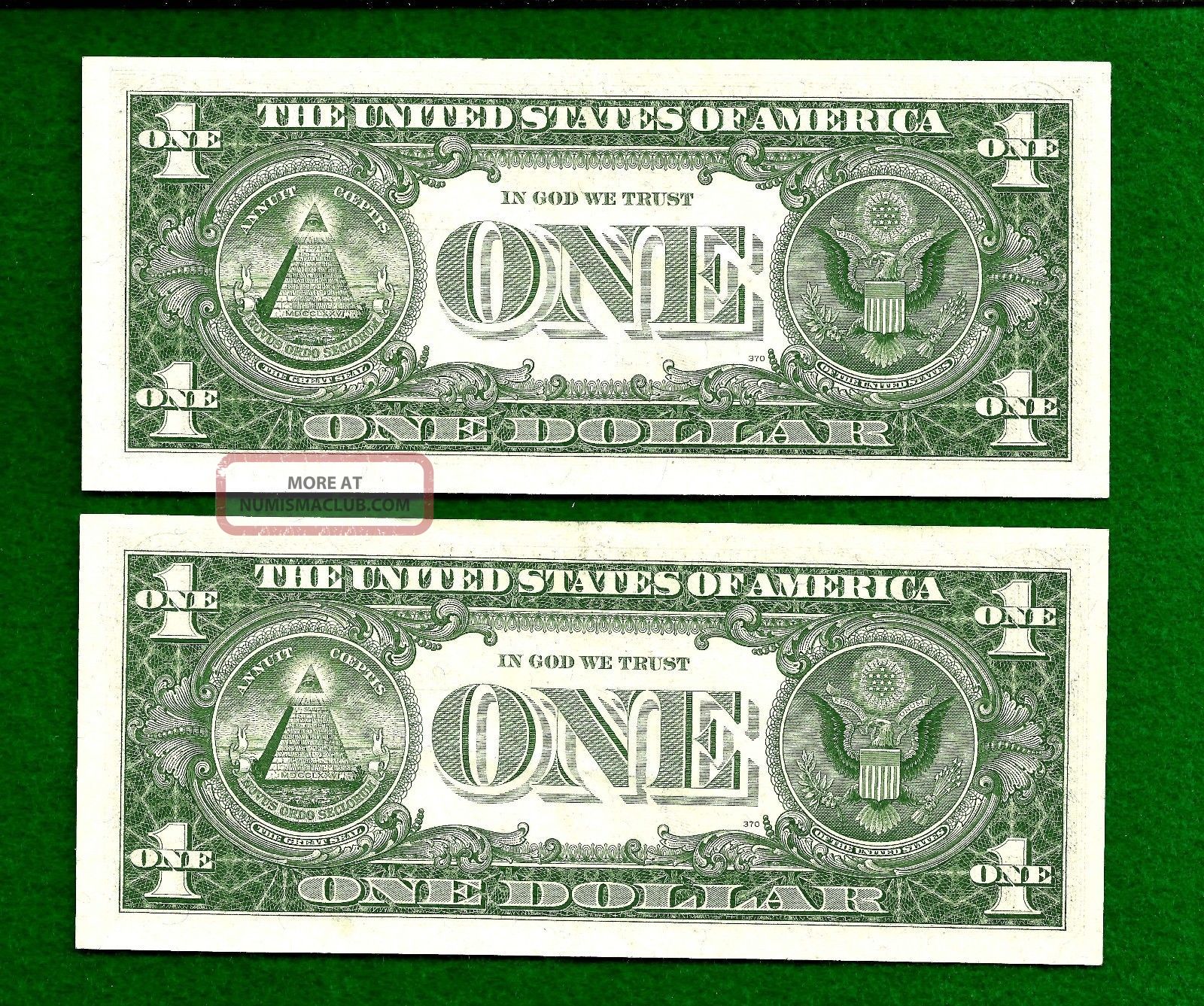2 1957 A Consecutive Uncirculated One Dollar Silver Certificates