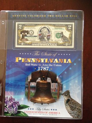 $2 Colorized Series Delaware & Pennsylvania W/fact Sheet - photo