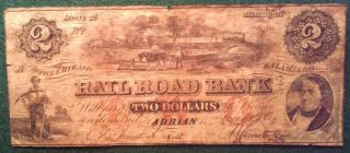 1853 Erie And Kalamazoo Railroad Bank Two - Dollar Note - Adrian,  Michigan photo