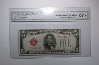 1928c $5 Legal Tender Note Cga 67 Gem Uncirculated photo