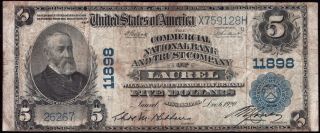 1902 Commercial National Bank And Trust Co.  Of Laurel Mississippi $5.  00 Note. photo