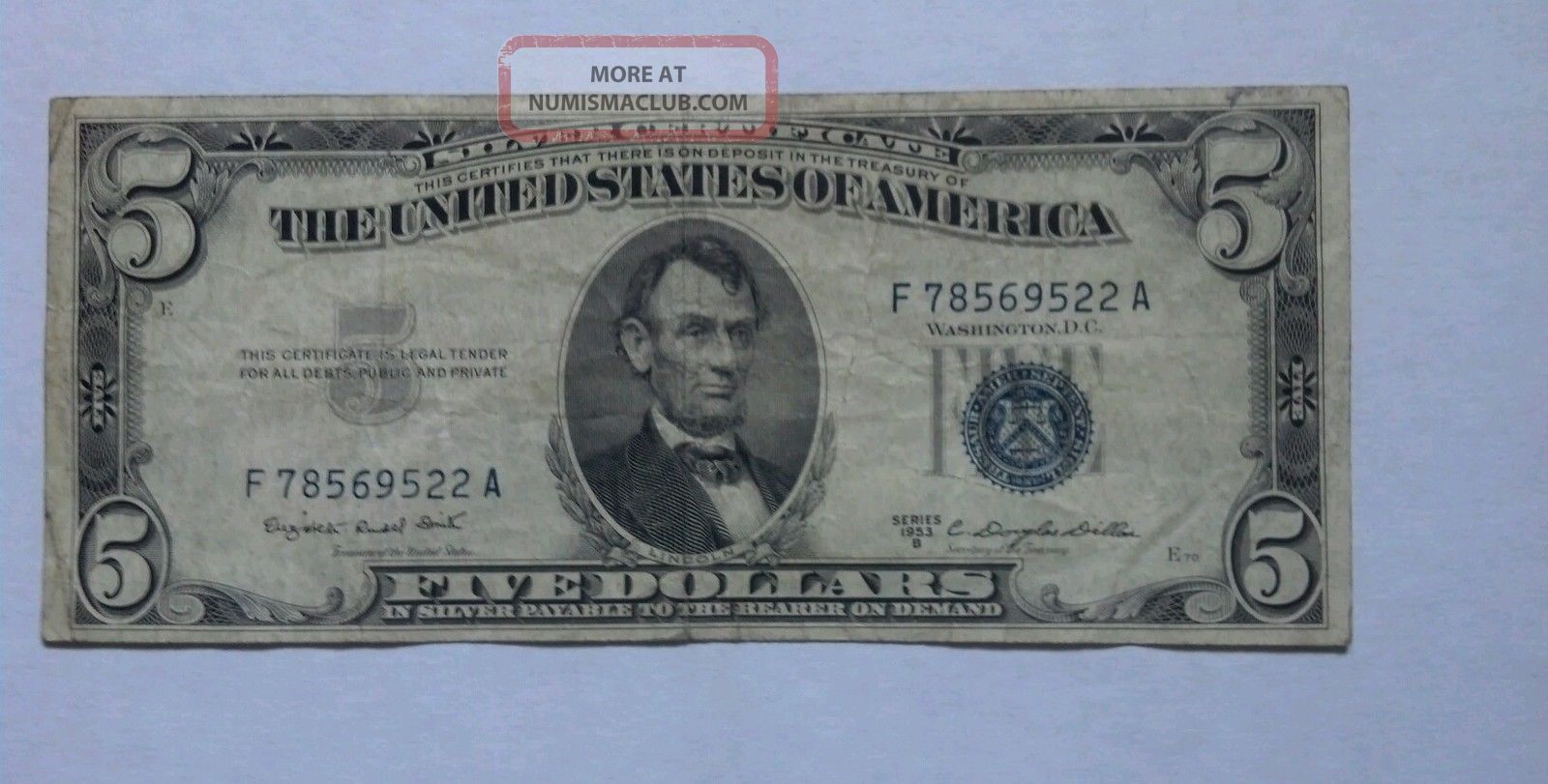 Silver Certificate 1953 Series B Five Dollar Note