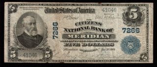 1902 Citizens National Bank Of Meridian Mississippi $5.  00 Note. photo