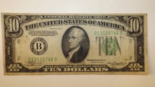 Series Of 1934 - A $10 York B Green Seal Federal Reserve Note photo