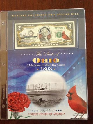 $2 Colorized Series Ohio 17th State W/fact Sheet photo