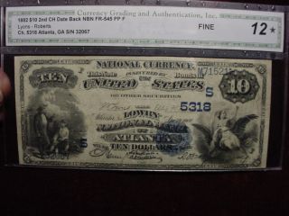1882 $10 Nbn Lowery Nat,  Atlanta Ga Ch 5318 Date Back Fr - 545 Cga Fine 12 photo
