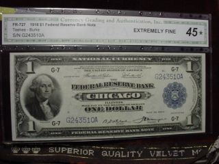 1918 $1 Frbn Chicago Fr - 727 6 Digit Serial Number Cga Extremely Fine 45 photo