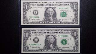 Two Consecutive 2003a One Dollar Star Notes Atlanta Dist.  Uncirculated Notes photo