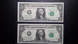 Two Consecutive 2003a One Dollar Star Notes Kansas City Dist.  Uncirculated Note photo