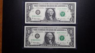 Two Consecutive 2003 One Dollar Star Notes York Dist.  Uncirculated Notes photo