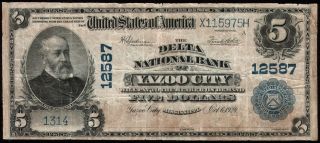 1902 Delta National Bank Of Yazoo City Mississippi $5.  00 Note. photo