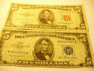 Red Five Dollar 1953 - A Five Blue Dollar 1953 Note photo