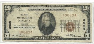 National Banknote Nevada Mo Chapter 3959 $20 Ty.  1 Very Rare photo