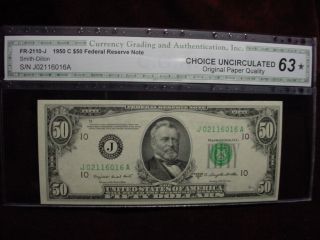 1950c $50 Frn,  Kansas City Fr - 2110 - J Cga Choice Uncirculated 63 photo