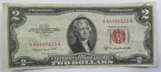 1953 B Two Dollar United States Note Currency Paper Money (125w) photo