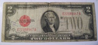 1928 F Red Seal Two Dollar United States Note Paper Money Currency (114c) photo