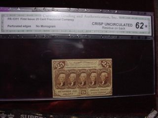 25 Cents Fractional,  1st Issue,  Fr - 1280,  Perforated Edges Cga Crisp Unc 62 photo
