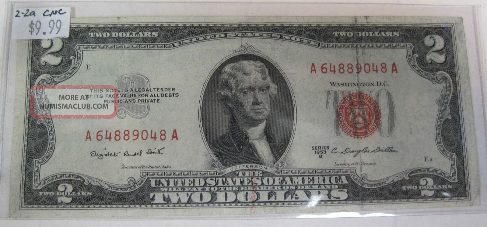 1953 Red Seal $2 Two Dollar United States Note Paper Money Currency (1216d) Small Size Notes photo
