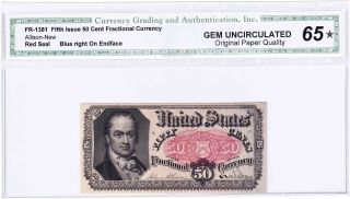 Fr1381 Fifth Issue 50 Cent Fractional Currency Cga Gem Uncirculated 65 Opq photo
