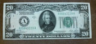1928 B $20 Dollar Bill,  Boston Mass,  Old Paper Money,  Us Currency, , ,  Big A photo