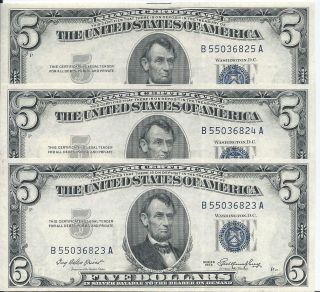 3 1953 In Sequence Silver Certificates Notes photo