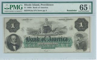 Rhode Island Providence Bank Of America Not Issued $1 1860x Pmg65epq Note 7 photo