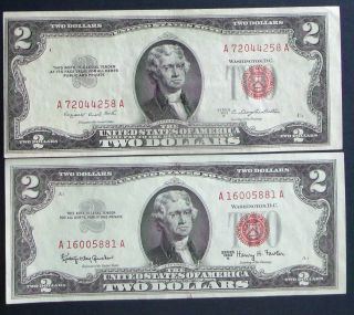 Almost Uncirculated One 1953b $2 & One 1963a $2 United States Note (19) photo