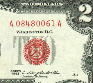 $2 1963 Dollar Bill Red Seal Choice Au More Currency 4 photo