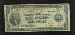 Large Currency: $1 1918 York Federal Reserve Banknote Fine photo