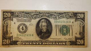 Series Of 1928 Cleveland $20 Green Seal Federal Reserve Note photo