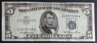 One 1953 $5 Blue Seal Silver Certificate Very Fine + D23725749a photo