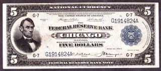 Us 1918 $5 Frbn Chicago Fr 794 Vf - Xf (- 824) photo
