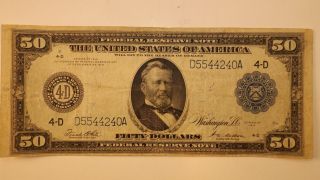 Series Of 1914 Large Cleveland $50 Federal Reserve Note photo