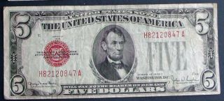 One 1928f $5 Red Seal United States Note (h82120847a) photo