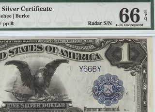 Black Eagle “666” Pmg - 66epq Fr 233 $1 1899 Silver Certificate photo