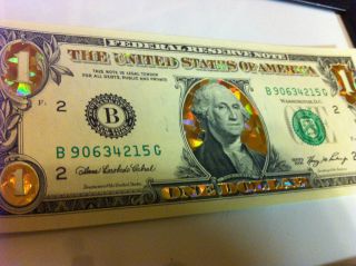 1$ - 22 Kt Gold Dollar Bill Hologram Colorized Note - Legal Currency - Usa photo