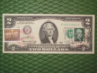 1976 $2 Dollar Bill,  Bicentennial Star Note T.  Jefferson,  