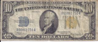 1934 - A $10 Ten Dollar Silver Certificate Yellow Seal North Africa, photo