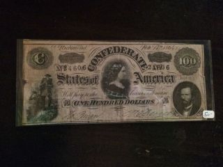 $100 U.  S.  Confederate Currency Large Note 1800s Signed Obsolete Collector Xf photo