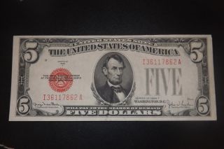 1928 - F Wide $5 United States Note - About Uncirculated +super Nice+ photo