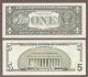 1988 & 1999 - (2) $1.  00 & 5.  00 Unc Matching Solid Poker 5.  2222222 Notes Small Size Notes photo 1