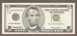 1999 - $5.  00 Unc Solid Poker 5.  3333333 Note photo
