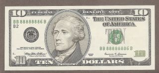 1999 - $10.  00 Unc Solid Poker 8888888.  6 Note photo