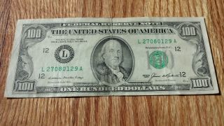 $100 Usa Frn Federal Reserve Note Series 1985 L27080129a photo
